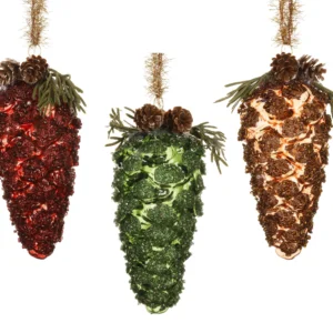 Στολίδι κουκουνάρι ΓΥΑΛΙΝΟ σετ 3 τεμάχια