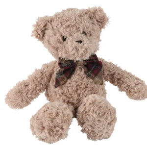 Αρκουδάκι βελούδινο καφέ με καρό φιόγκο