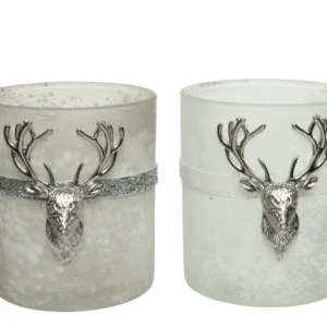 Γυάλινο μεταλλικό κηροπήγιο, glitter κορδέλα 2 χρωμάτων