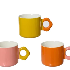 Κούπα πορσελάνης στρογγυλή γυαλιστερή με λουλούδι αυτί 3χρωμη